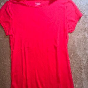 George Women Medium (8/10) Pink‎ Scoop Neck Fitted Short Sleeve Shirt (U)